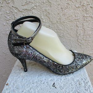 J. Crew Silver Glitter Ankle-Strap Pumps